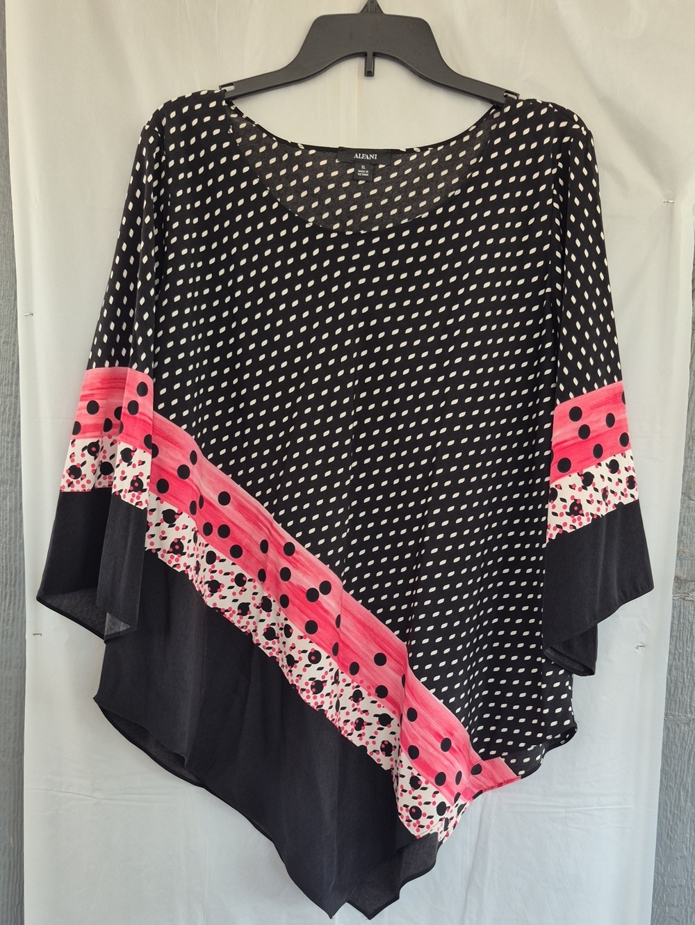 Alfani Black Top with Hot Pink Polka Dot Accent